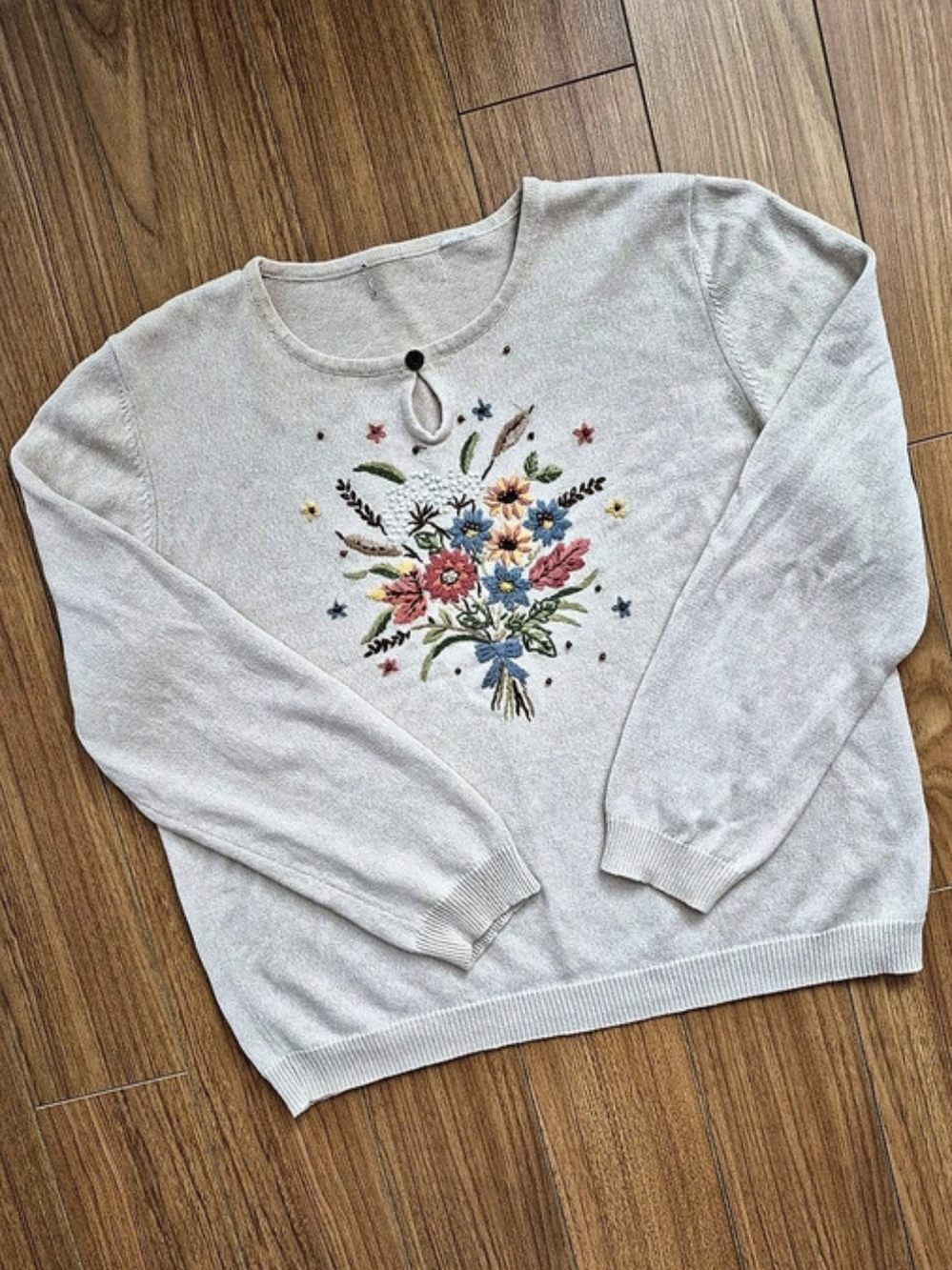 Vintage Alfred Dunner Embroidered Flowers Garden Party Cottage-core Sweater